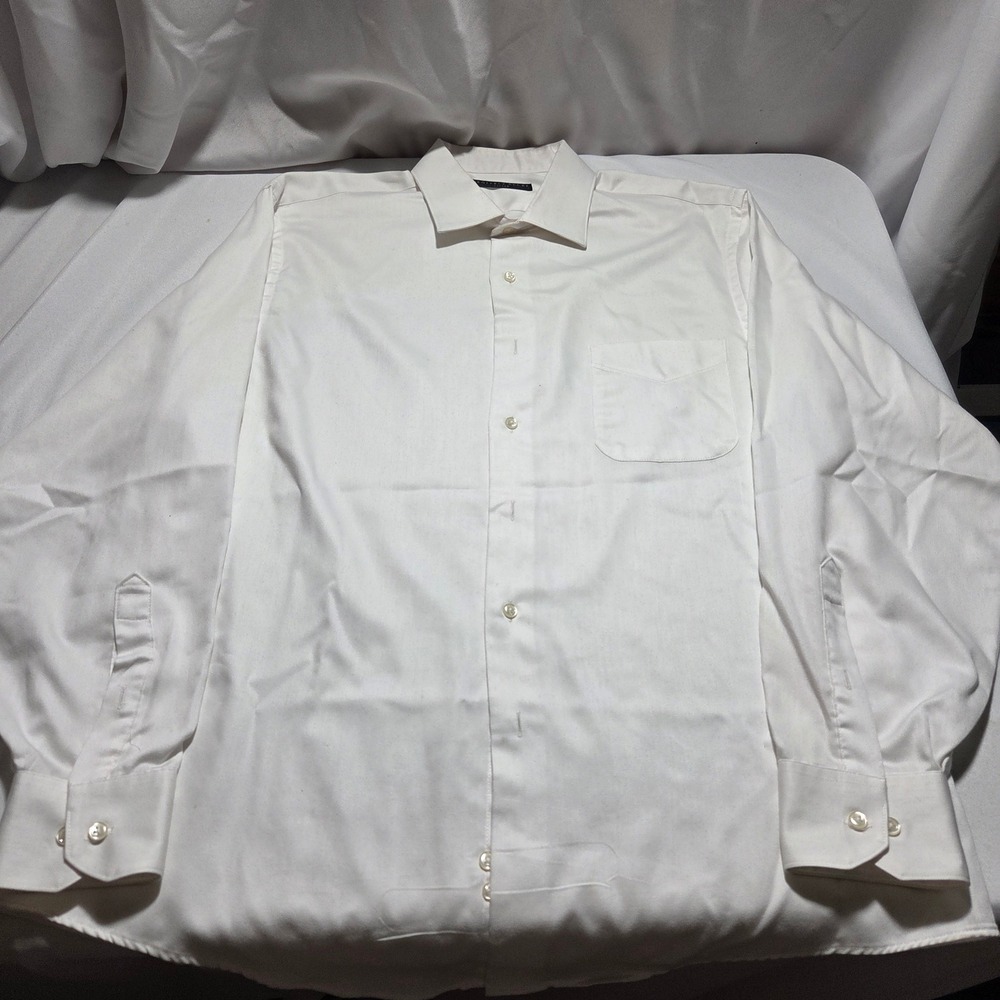 Geoffrey Beene Men Fitted Dress Shirt White Wrinkle Free XL 17 34/35 Button Down